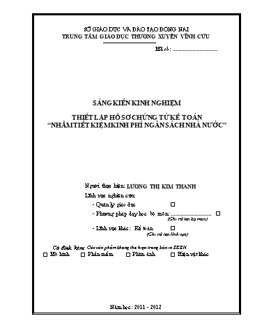 Sáng kiến kinh nghiệm Thiết lập hồ sơ chứng từ kế toán nhằm tiết kiệm kinh phí ngân sách Nhà nước