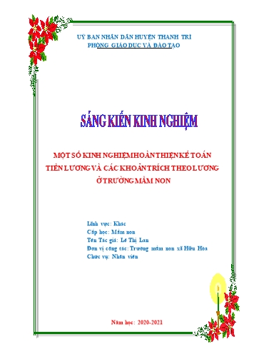 SKKN Một số kinh nghiệm hoàn thiện kế toán tiền lương và các khoản trích theo lương ở trường mầm non