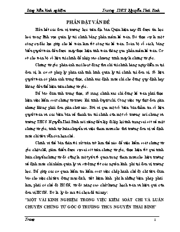 SKKN Một vài kinh nghiệm trong việc kiểm soát chi và luân chuyển chứng từ gốc ở trường THCS Nguyễn Thái Bình