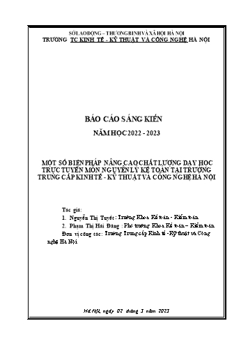 Báo cáo Sáng kiến Một số biện pháp nâng cao chất lượng dạy học trực tuyến môn Nguyên lý kế toán tại trường Trung cấp kinh tế - Kỹ thuật và công nghệ Hà Nội
