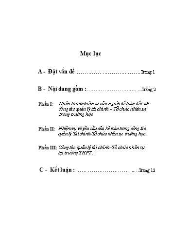 SKKN Một số kinh nghiệm trong công tác quản lý Tài chính - Tổ chức nhân sự trường học