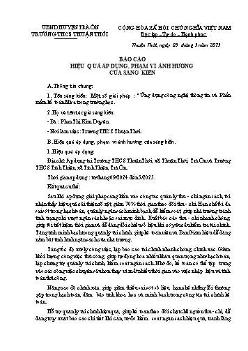 Báo cáo Sáng kiến Ứng dụng công nghệ thông tin và phần mềm kế toán Misa trong trường học