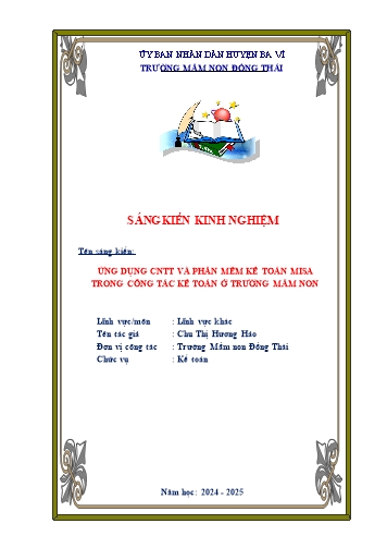 Đơn công nhận SKKN Ứng dụng CNTT vào phần mềm Kế toán MISA trong công tác kế toán ở trường Mầm non