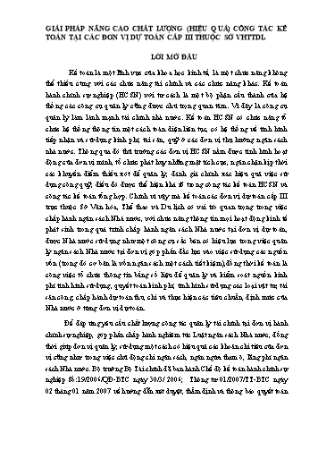 Sáng kiến kinh nghiệm Giải pháp nâng cao chất lượng (hiệu quả) công tác kế toán tại các đơn vị dự toán cấp III thuộc sở VHTTDL