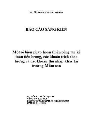 Sáng kiến kinh nghiệm Một số biện pháp hoàn thiện công tác kế toán tiền lương, các khoản trích theo lương và các khoản thu nhập khác tại trường Mầm non