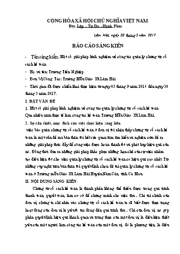 Sáng kiến kinh nghiệm Một số giải pháp kinh nghiệm về công tác quản lý chứng từ, sổ sách kế toán trường Mầm non xã Lâm Hải