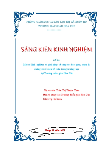 Sáng kiến kinh nghiệm Một số kinh nghiệm và giải pháp về công tác bảo quản, quản lý chứng từ sổ sách kế toán trong trường học tại Trường mẫu giáo Hoa Cúc