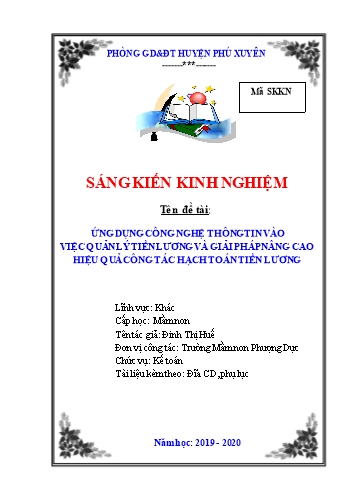 Sáng kiến kinh nghiệm Ứng dụng CNTT vào việc quản lý tiền lương và giải pháp nâng cao hiệu quả công tác hạch toán tiền lương