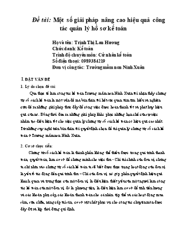 SKKN Một số giải pháp nâng cao hiệu quả công tác quản lý hồ sơ kế toán